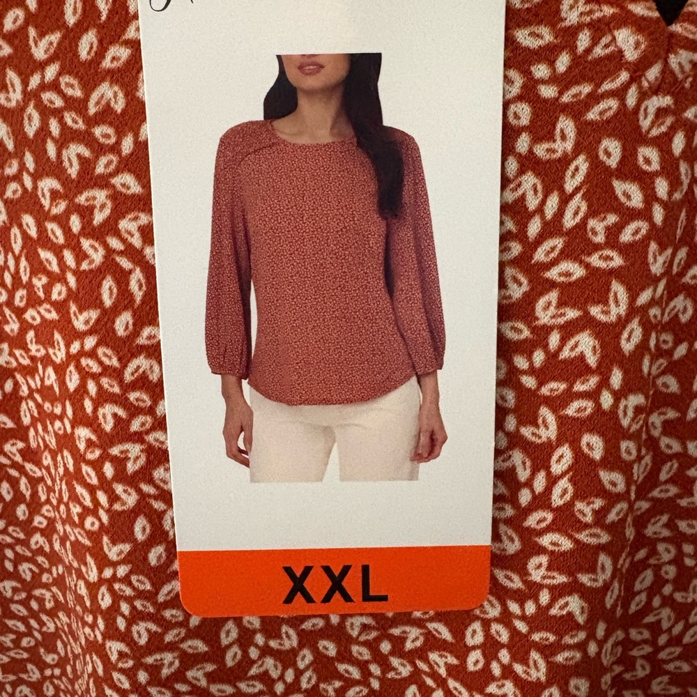 Adrianna Papell Terracotta Leaf Print Blouse